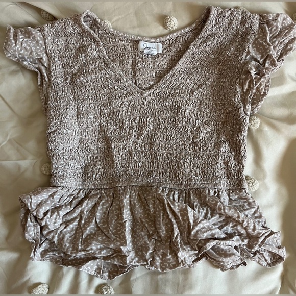 Cream Smocked Peplum Blouse with Cap Sleeves - Picture 1 of 1